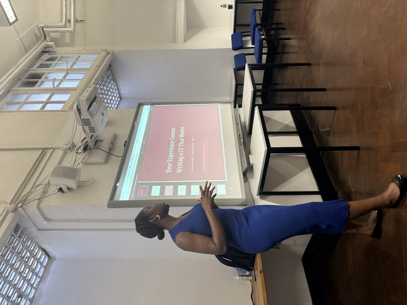 Steph presenting the 'Your Experience Counts: Writing a CV That Works' workshop at David Game College